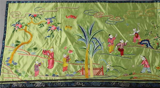 A Chinese embroidered silk wall hanging, early 20th century, 256 x 57cm